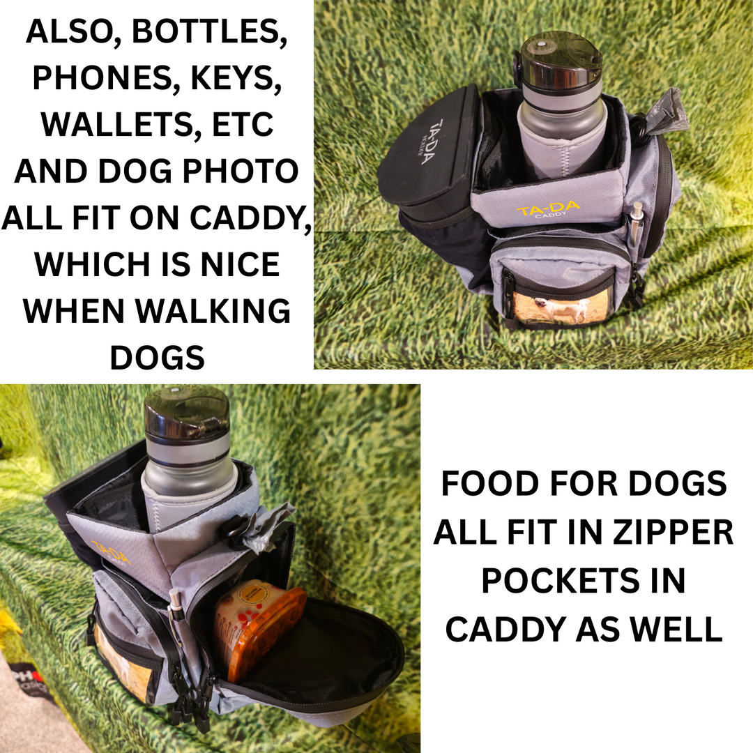 TA-DA DOG WALKING MUCH BETTER WITH CADDY, HOLDER AND POOP BACKS TOGETHER